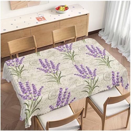 Tischdecke Outdoor Lila Lavendel Tischdecken Abwaschbar 3D Gartenszene Tischdecke Wetterfest Wasserdicht für Party Biertisch, 100x100 cm Q/P4113 von Tizhweqo