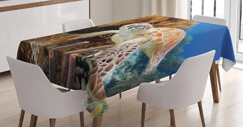 Tischdecke Outdoor Meeresschildkröten Tischdecken Abwaschbar 3D Meer Tischdecke Wetterfest Wasserdicht für Party Biertisch, 100x100 cm Q/P4003 von Tizhweqo