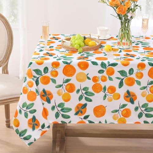Tischdecke Outdoor Orange Tischdecken Abwaschbar 3D Obst Tischdecke Wetterfest Wasserdicht für Party Biertisch, 140x200 cm Q/P4037 von Tizhweqo