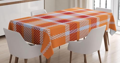 Tischdecke Outdoor Orangefarbenes Gitter Tischdecken Abwaschbar 3D Geometrische Muster Tischdecke Wetterfest Wasserdicht für Party Biertisch, 140x260 cm Q/P4059 von Tizhweqo
