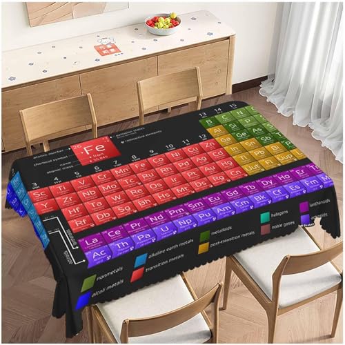 Tischdecke Outdoor Periodensystem Tischdecken Abwaschbar 3D Chemische Elemente Tischdecke Wetterfest Wasserdicht für Party Biertisch, 140x200 cm Q/P3817 von Tizhweqo