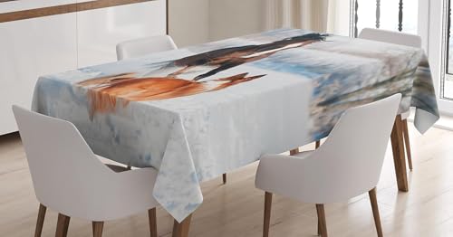 Tischdecke Outdoor Pferd Tischdecken Abwaschbar 3D Hund Tischdecke Wetterfest Wasserdicht für Party Biertisch, 140x140 cm Q/P3794 von Tizhweqo