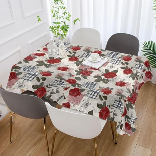 Tischdecke Outdoor Rote Rose Tischdecken Abwaschbar 3D Gartenszene Tischdecke Wetterfest Wasserdicht für Party Biertisch, 100x100 cm Q.P1903 von Tizhweqo