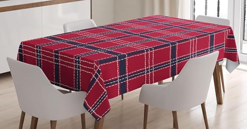 Tischdecke Outdoor Rotes Plaid Tischdecken Abwaschbar 3D Geometrische Muster Tischdecke Wetterfest Wasserdicht für Party Biertisch, 90x90 cm Q/P3802 von Tizhweqo
