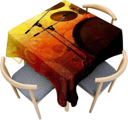 Tischdecke Outdoor Schlagzeug Tischdecken Abwaschbar 3D Musikinstrumente Tischdecke Wetterfest Wasserdicht für Party Biertisch, 100x100 cm Q.P1833 von Tizhweqo