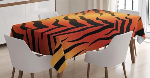 Tischdecke Outdoor Tigerstreifen Tischdecken Abwaschbar 3D Tiger Tischdecke Wetterfest Wasserdicht für Party Biertisch, 140x260 cm Q/P3769 von Tizhweqo