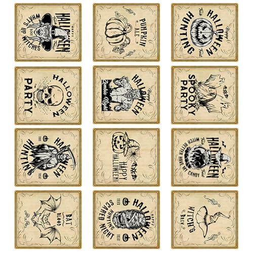 12 Stück Halloween Weinflasche Aufkleber Retro Design Wasserdicht Papier Halloween Bier Aufkleber für Party Decors Hexen Spinnen Schädel Etiketten 12 Stück Halloween Weinflasche Aufkleber Retro Design Wasserdicht Papier Halloween Bier Aufkleber für Party Decors Hexen Spinnen Schädel Etiketten von Tkidplw