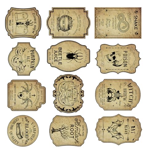 12 Stück Halloween Weinflasche Aufkleber Retro Design Wasserdicht Papier Halloween Bier Aufkleber für Party Decors Hexen Spinnen Schädel Etiketten 12 Stück Halloween Weinflasche Aufkleber Retro Design Wasserdicht Papier Halloween Bier Aufkleber für Party Decors Hexen Spinnen Schädel Etiketten von Tkidplw