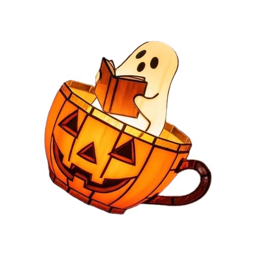 Tkidplw Halloween-Harz-Lampe für Zuhause, Party, Innen- und Außenbereich, Festival-Display, handgeschnitztes Kunstwerk, sichere Halloween-Harzdekorationslampe von Tkidplw