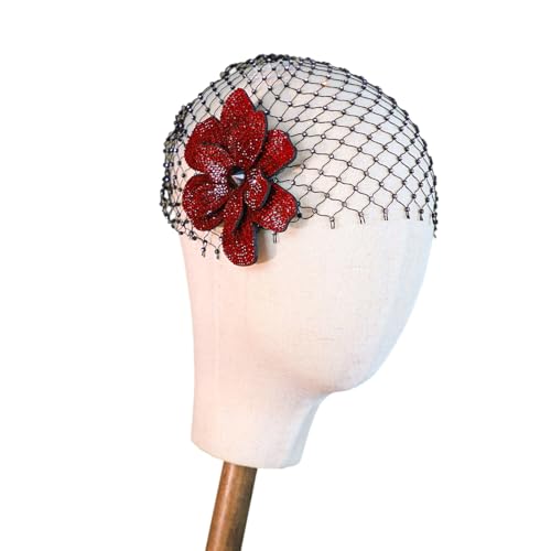 Tkidplw Leichter Netzschleier mit Kristallblumen-Design für Brautpartys und besondere Anlässe, Strass, Blume, Brautkopf-Accessoire von Tkidplw