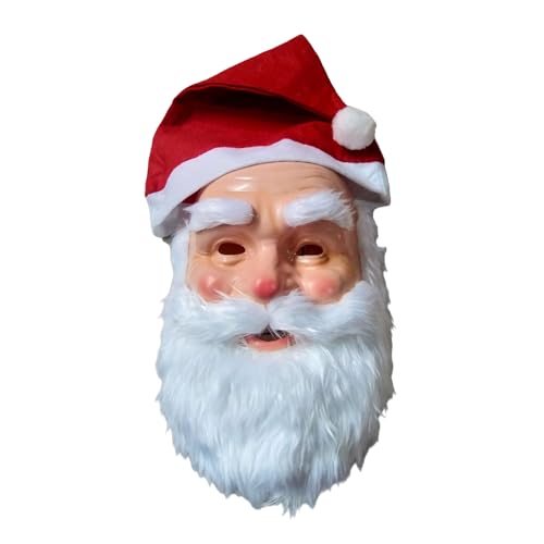 Tkidplw Weihnachtsmann mit Hut und Bart für Erwachsene, Weihnachten, Halloween, Party, Cosplay, Vollkopf, Weihnachtskostüm-Zubehör von Tkidplw