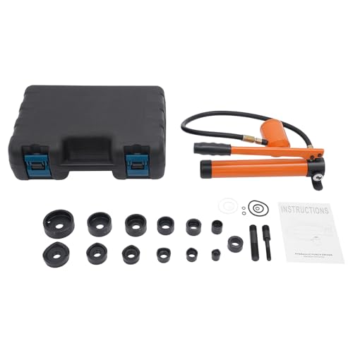 TkkMivcOC Hydraulisches Lochstanzer-Set, 80 kN Knockout-Lochtreiber-Kit mit 6 Stanzformen, 25 mm/0,98 Zoll Hub, Handpumpe Lochwerkzeug für Edelstahl, Messing, Eisen, Aluminium (Orange) von TkkMivcOC