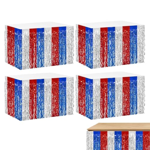 Tktouci Tinsel Folie Randtischröcke, Larke Tischröcke - Banner -Lametta -Randtischroil 4 Stücke | Schreibtischvorhänge 29x108 Zoll Rechteck Bühnen Hintergrund für Disco -Partys, Hotelbankett, Parade von Tktouci