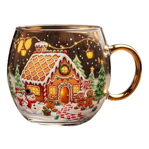 Tktouci Weihnachtsbecher - Transparenter bemalter Weihnachtsglasbecher - 300ml Saisonale Getränkebehälter Für Heiße Schokolade Latte Wein von Tktouci