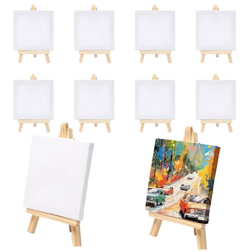 Tkxjry 10 Sätze Mini Display Staffelei, 10er Pack 10x10cm Mini Staffelei Set, Mini Leinwand mit Staffelei holz Tischstaffelei, Mini Holz Staffelei, für Acryl Ölgemälde Malerei Basteln 10 Stück von Tkxjry
