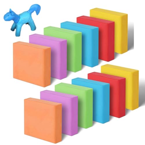 Tkxjry 12 Stück Radiergummi Knete,Bunt Knetgummi Radierer,4X3.5X1cm Radierknete Art Eraser,6 Farben Radiergummi knete,Skizzenzeichnung Knetradiergummis,für Bunte Zeichnung Malerei Schulbedarf von Tkxjry