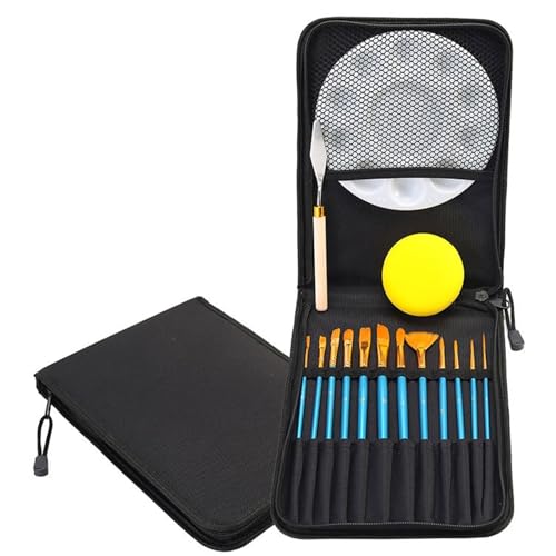 Tkxjry 16 Stück Pinselset Acrylfarben, Ölfarben Malerei Brush Set, Ausgestattet Mit 12 Pinsel mit Nylonborsten + 1 Palette + 1 Tasche+1 Schwämme + 1 Stück Spachtel, Für Acryl, Aquarell, Gouache Tkxjry 16 Stück Pinselset Acrylfarben, Ölfarben Malerei Brush Set, Ausgestattet Mit 12 Pinsel mit Nylonborsten + 1 Palette + 1 Tasche+1 Schwämme + 1 Stück Spachtel, Für Acryl, Aquarell, Gouache von Tkxjry