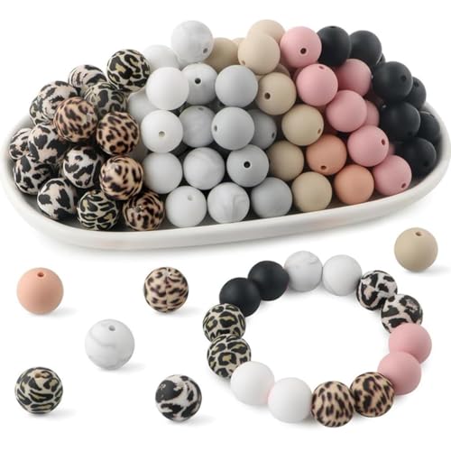 Tlarsun Silikonperlen zum Aufdruck, rund, 15 mm, für Schlüsselanhänger, Stifte, Schlüsselbänder, Armbänder, Halsketten, Schmuckherstellung, Basteln, 70 Stück (E) von Tlarsun