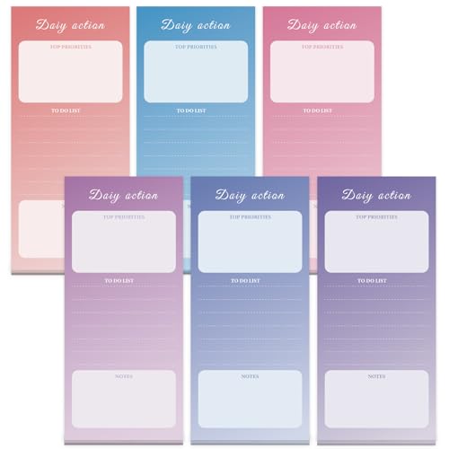 Tlenpo Magnetische Notizblöcke für den Kühlschrank – Set mit 6 modernen Notizblöcken, Einkaufsliste, Notizblöcke mit Farbverlauf, 31 Blatt, 19,8 x 8,9 cm, 100 g/m², voller Magnet auf der Rückseite von Tlenpo
