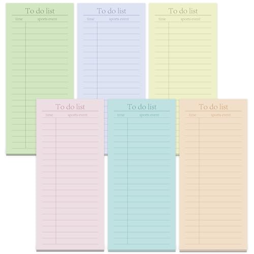 Tlenpo Magnetische Notizblöcke für den Kühlschrank – Set mit 6 modernen Notizblöcken, Einkaufsliste, mit mehrfarbigen Designs, 31 Blatt pro Block, 19,8 x 8,9 cm, voller Magnet auf der Rückseite von Tlenpo