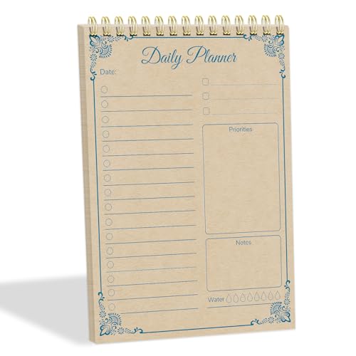 Tlenpo Tagesaufgabenlisten-Notizbuch, 60 Blatt, Vintage-Kraftpapier, 13 x 17,8 cm, Kalender und Organizer, Spiral-Tagesplaner, Notizbuch für Büro, Notiz- und Todo-Organisation, Retro-blaue Linien Tlenpo Tagesaufgabenlisten-Notizbuch, 60 Blatt, Vintage-Kraftpapier, 13 x 17,8 cm, Kalender und Organizer, Spiral-Tagesplaner, Notizbuch für Büro, Notiz- und Todo-Organisation, Retro-blaue Linien von Tlenpo