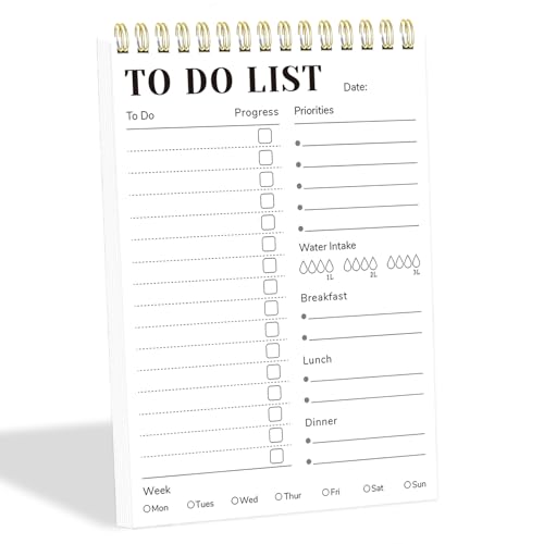 Tlenpo Tagesaufgabenlisten-Notizbuch für die Arbeit, mit 60 Blatt, 13 x 17,8 cm, Produktivitätsplaner, To-Do-Liste, Notizblock, Spiral-Tagesplaner, Notizbuch, geeignet für Büro, Notiz- und von Tlenpo