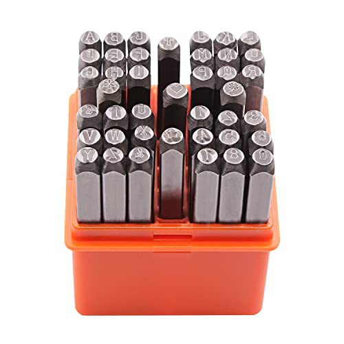 Tlimus 41-teiliges Stempel-Set mit Zahlen und Buchstaben, 3 mm (1/8 Zoll) (A-Z & 0-9 + Herz/Kleeblatt/Blume/Stern/Kreuz), Metallstempel-Set, DIY-Kunst- und Bastelbedarf, Stempelzubehör, Leder, Holz von Tlimus