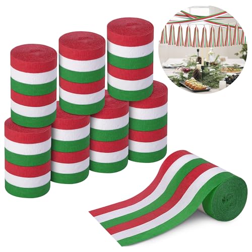 Tlswshsy 8 Rollen Weihnachts-Krepppapier-Luftschlangen, 79,9 m, rot, grün, weiß, Krepprollen, Weihnachtspapier-Luftschlangen, Dekoration für Weihnachten, Festivals, Geburtstag, Party, Dekoration, DIY von Tlswshsy