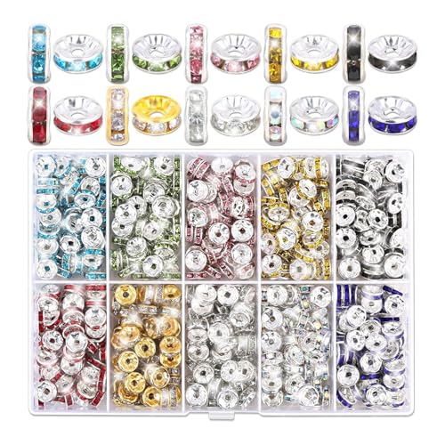 600/720/900pcs Sparkling Rondelle Spacer Perlen Für Armbänder Halsketten 8mm Strassstichstöcke Flachsbeulden Flache Runde Perlen von Tmboryuu