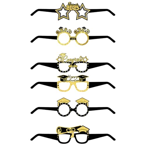 Tmboryuu Packung Mit 6 Schwarz Und Gold Abschlussgläser 2025 Glitzernde Brille Für Fotokabinen Requisiten Und Partyzubehör Tmboryuu Packung Mit 6 Schwarz Und Gold Abschlussgläser 2025 Glitzernde Brille Für Fotokabinen Requisiten Und Partyzubehör von Tmboryuu