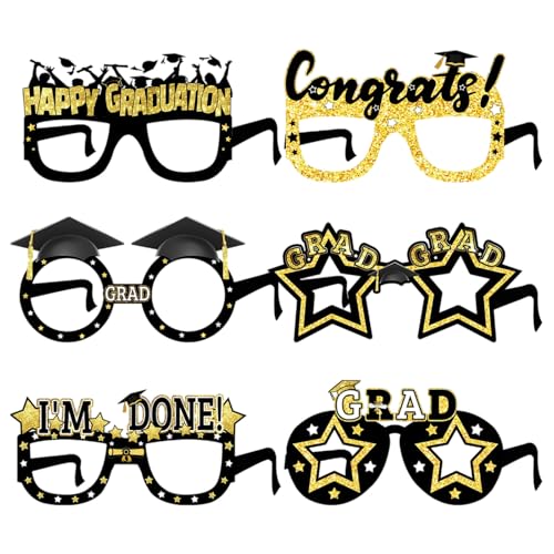 Tmboryuu Packung Mit 6 Schwarz Und Gold Abschlussgläser 2025 Glitzernde Brille Für Fotokabinen Requisiten Und Partyzubehör Tmboryuu Packung Mit 6 Schwarz Und Gold Abschlussgläser 2025 Glitzernde Brille Für Fotokabinen Requisiten Und Partyzubehör von Tmboryuu