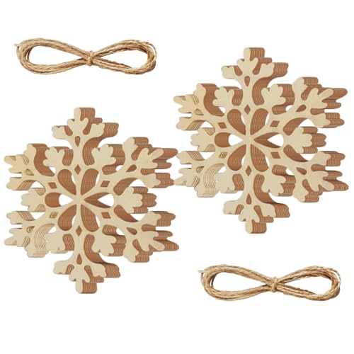 Tmflexe Große Schneeflocken-Ornamente aus Holz, zum Bemalen von unlackierten Holzschneeflocken zum Basteln, blanko, Schneeflockenausschnitte, Weihnachtsbaum, hängende Holzscheiben, Geschenk für Kinder von Tmflexe