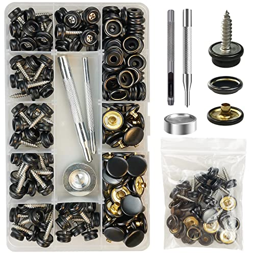 60 Set Druckknöpfe zum Schrauben, 15mm Edelstahl Druckknopf Schraubbar mit Fixierwerkzeug Kit für Planen, Schiffe, Möbel, Segeltuch, Autozelte (Schwarz, 15mm) von TmppDeco