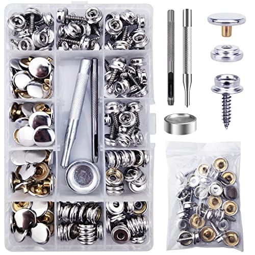 60 Set Druckknöpfe zum Schrauben, 15mm Edelstahl Druckknopf Schraubbar mit Fixierwerkzeug Kit für Planen, Schiffe, Möbel, Segeltuch, Autozelte (Silber, 15mm) von TmppDeco