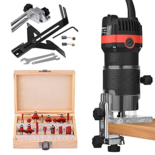 Tnamdan 800W Kompaktes Holz Router Werkzeug Tragbarer Handrouter Holzbearbeitung 33000 U/min Elektrischer Trimmer Holz Router mit 15 Stück Router Bits DIY von Tnamdan
