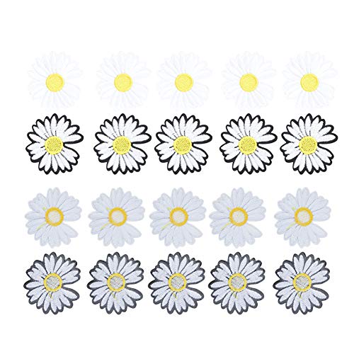 20pcs Gänseblümchen -Blumenkleidung, Zarte Bestickte Applikationen Nähen Sie Flecken für Kleidung, Schals, Stoffsäcke, Vorhänge, Bettlaken, Tischdecken, Schuhe und Hüte (schwarz und weiß gemischt) von Tnfeeon