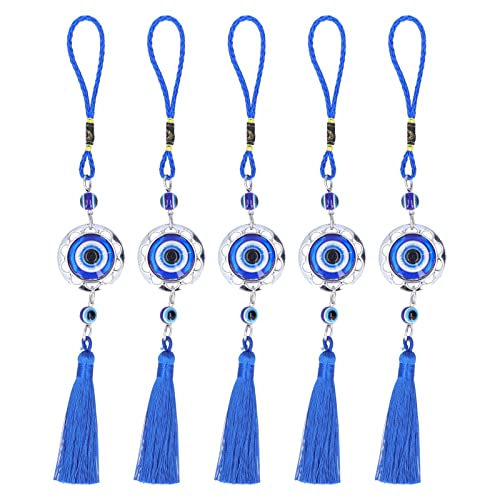 5 Stück Türkische Blaue Evil Eye-Perlen, Charms-Anhänger, Basteln, Glasperlen, Farbige Glasur, Blaue Quaste, Exquisite Wandbehang-Ornamente mit Seilen für Schmuck, Accessoires, von Tnfeeon