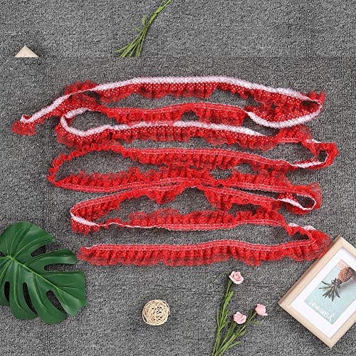 5 -Yard -Mesh Spitzenband, Druckpunkte Pailletten Mesh Lace Ribbon, DIY Craft Supply für Hochzeit, Geburtstagsfeier, Haarschmuck, Essentielle Accessoires, Breite Anwendung (Rot) von Tnfeeon