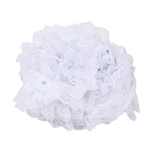 5 -Yard -Mesh Spitzenband, Druckpunkte Pailletten Mesh Lace Ribbon, DIY Craft Supply für Hochzeit, Geburtstagsfeier, Haarschmuck, Essentielle Accessoires, Breite Anwendung (WHITE) von Tnfeeon