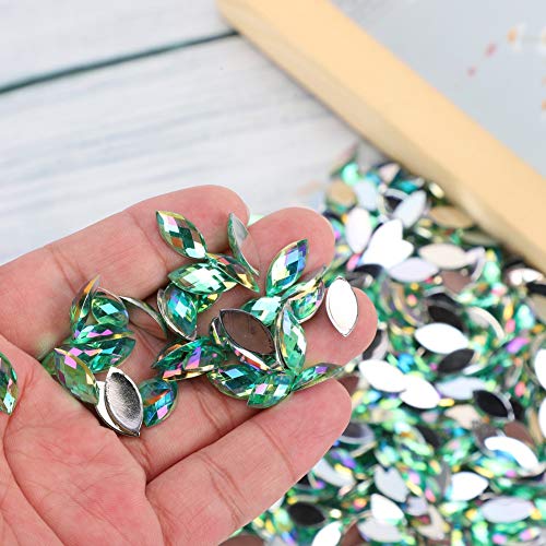 500pcs AB Horse Eye -Strasssteine, Hellgrüne Kristallglas - Rücken Schmuckdekoration Kleber Fix Kristall AB Flatback 7 X 15 Mm, Einfach zu Verwenden Hell Farbe für DIY von Tnfeeon