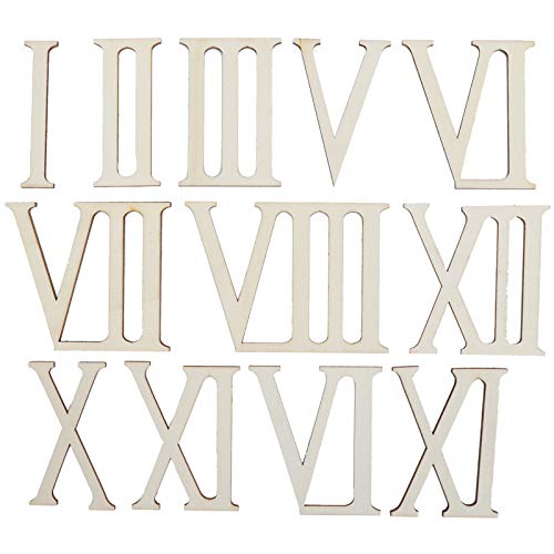Hölzerne römische Ziffern, 12 Stück unvollendete Holzbuchstaben Römische Ziffern Formen Holzscheiben DIY Uhrennummern Basteldekoration 7CM von Tnfeeon