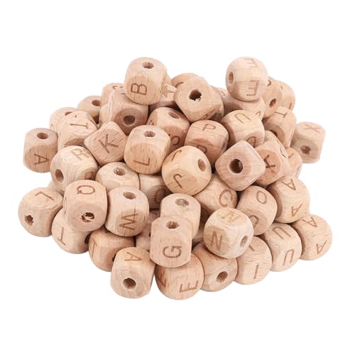 Holzalphabetperlen, Kunsthandwerk 100pcs 12 Mm Ziegel, 4,5 Mm Löcher und Handwerksholz, Multifunktional mit Alphabet -Muster -Designperlen für Armbänder, Halsketten, Handcraft Projekte, von Tnfeeon