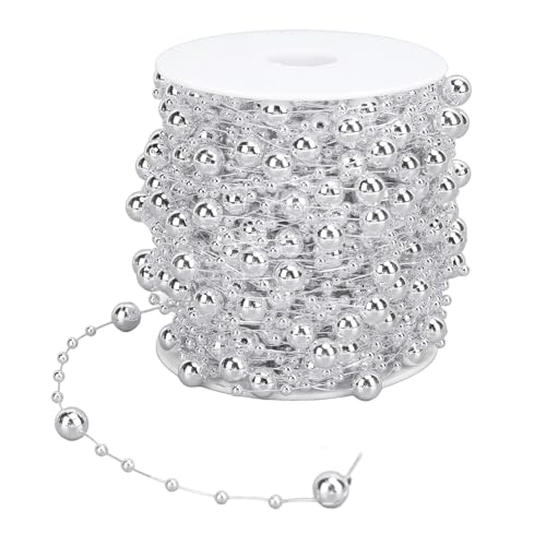 Künstliche Perlenperlenkettenrolle, Vielseitige 30 -m -Girlandstapfenperlen für Handwerk, 8 Mm und 3 Mm, Hochzeitsstrauß und Partydekorationen, Schön Praktisch mit Gutem Verschleiß (SILVER) von Tnfeeon