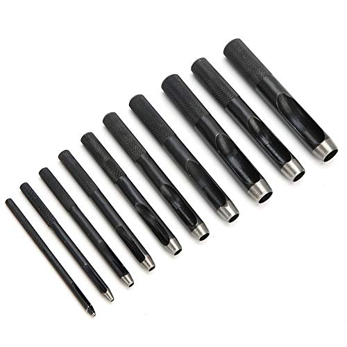 Locher-Set aus Stahl, Lochstanzer aus Leder, hohe Leistung, langlebig, mit vollständigen Modellen, 10 Stück, wärmebehandelter Karbonstahl für Schlag, Leder, Schnitt Locher-Set aus Stahl, Lochstanzer aus Leder, hohe Leistung, langlebig, mit vollständigen Modellen, 10 Stück, wärmebehandelter Karbonstahl für Schlag, Leder, Schnitt von Tnfeeon