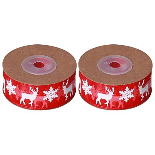 Polyester Weihnachtsband, Roter Schneeflocke Elchdruck, Ideal für Feiertage, Ideal für DIY -Handwerks von Tnfeeon