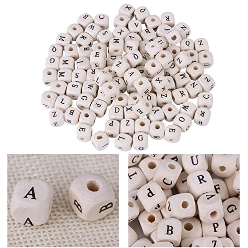 Tnfeeon 100 Pcs Buchstabe Perlen Würfel Sortierte Alphabet Perlen Maple Wood Quadratbuch mit Zufälligem Alphabet für Schmuck, die Armbänder Halsketten Schlüsselketten Abstandshalter (10 von Tnfeeon