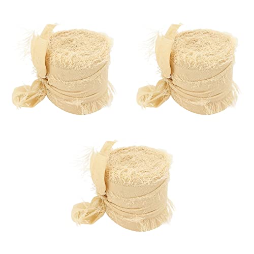 Tnfeeon Fringe Chiffon Ribbon Hand Gefärbt Seidenstraußband für Hochzeitshandwerk 3 Rollen 2,5 Cm X 1,5 M Faserleichte Dekorationsverkleidung (Beige) von Tnfeeon