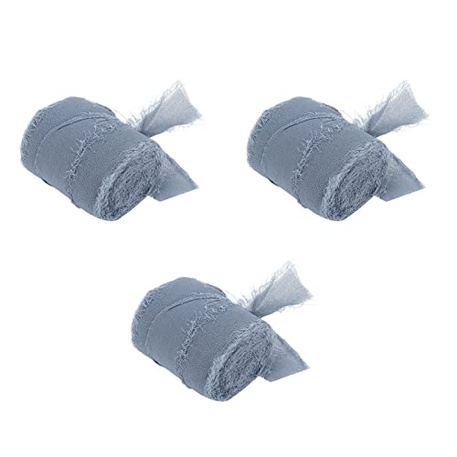 Tnfeeon Fringe Chiffon Ribbon Hand Gefärbt Seidenstraußband für Hochzeitshandwerk 3 Rollen 2,5 Cm X 1,5 M Faserleichte Dekorationsverkleidung (hellblau) von Tnfeeon