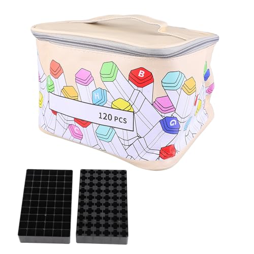 Tnfeeon Marker Hülle 120 Slots Aufbewahrungshalter PU Leather Pen Organizer mit Griff Großer Öffnungsdesign für Kunstmarkierungen Reisen Aufbewahrung von Tnfeeon
