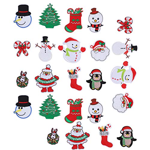 Weihnachtsflecken, 24-pcs-Stickstoffaufkleber, Santa Claus Snowman-Bügelfleck, Nähmaterial für Kleidung, Jacken, Rucksäcke, Urlaubsdekoration, Hergestellt aus Hochwertiger Qualität von Tnfeeon
